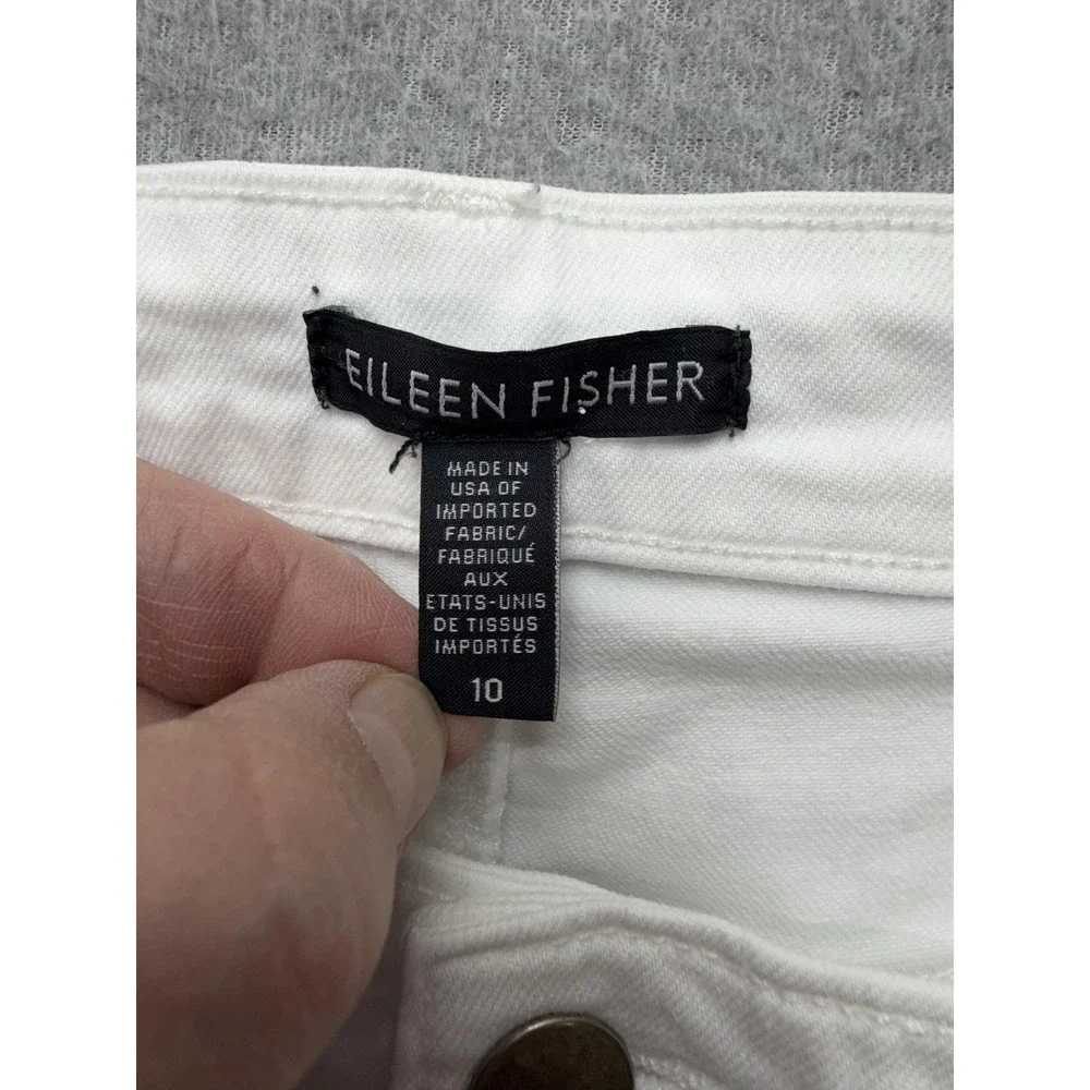 Eileen Fisher Straight Jeans Womens 10 White Organic Cotton Mid Rise‎ Stretch